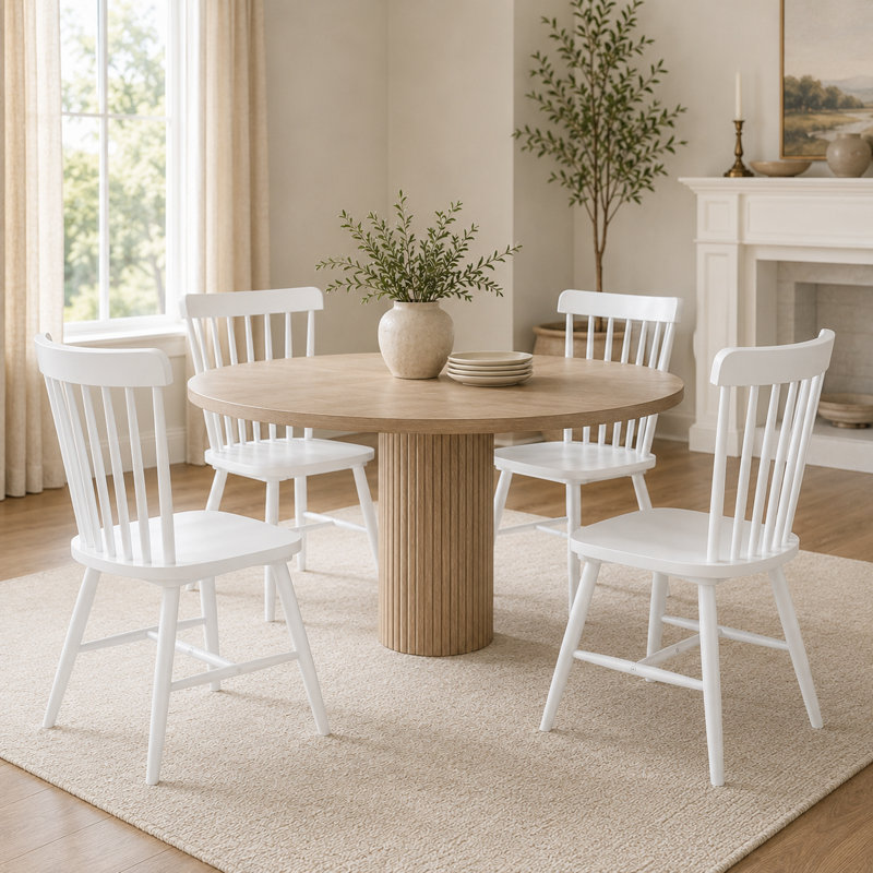 Chaises de salle à manger en bois massif de style campagne moderne Windsor, Blanc