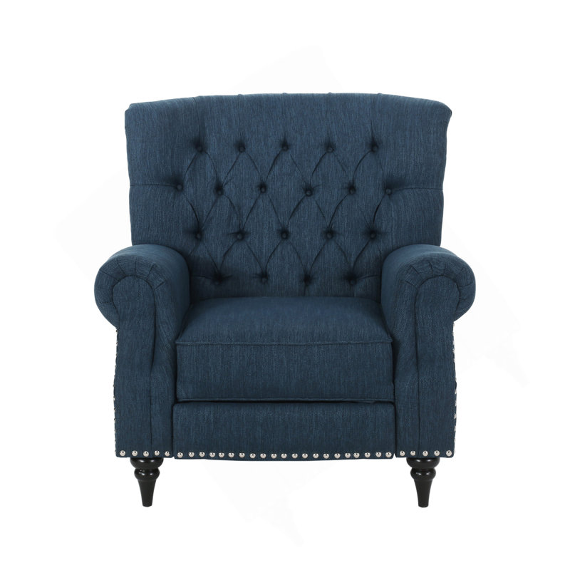 Fauteuil à dossier en tissu bleu marine de style classique