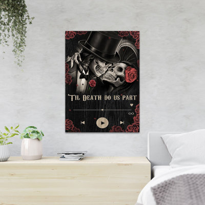 Couple Of Skeletons With Roses - Till Death Do Us Part - 1 Piece Rectangle Graphic Art Print On Wrapped Canvas