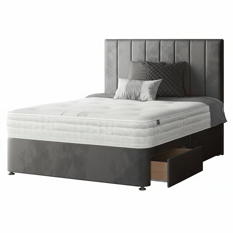 Hedley Divan Bed Base, Single (3'), 2 Right Drawers, Grey