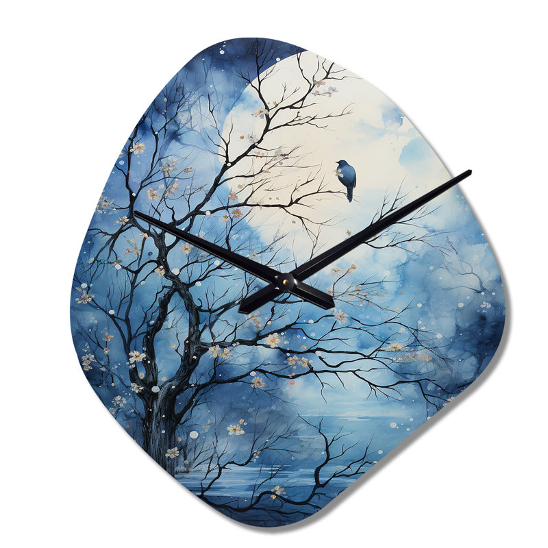 Horloge murale Binger Blue White Tree Moonlit Silhouette II, Petit