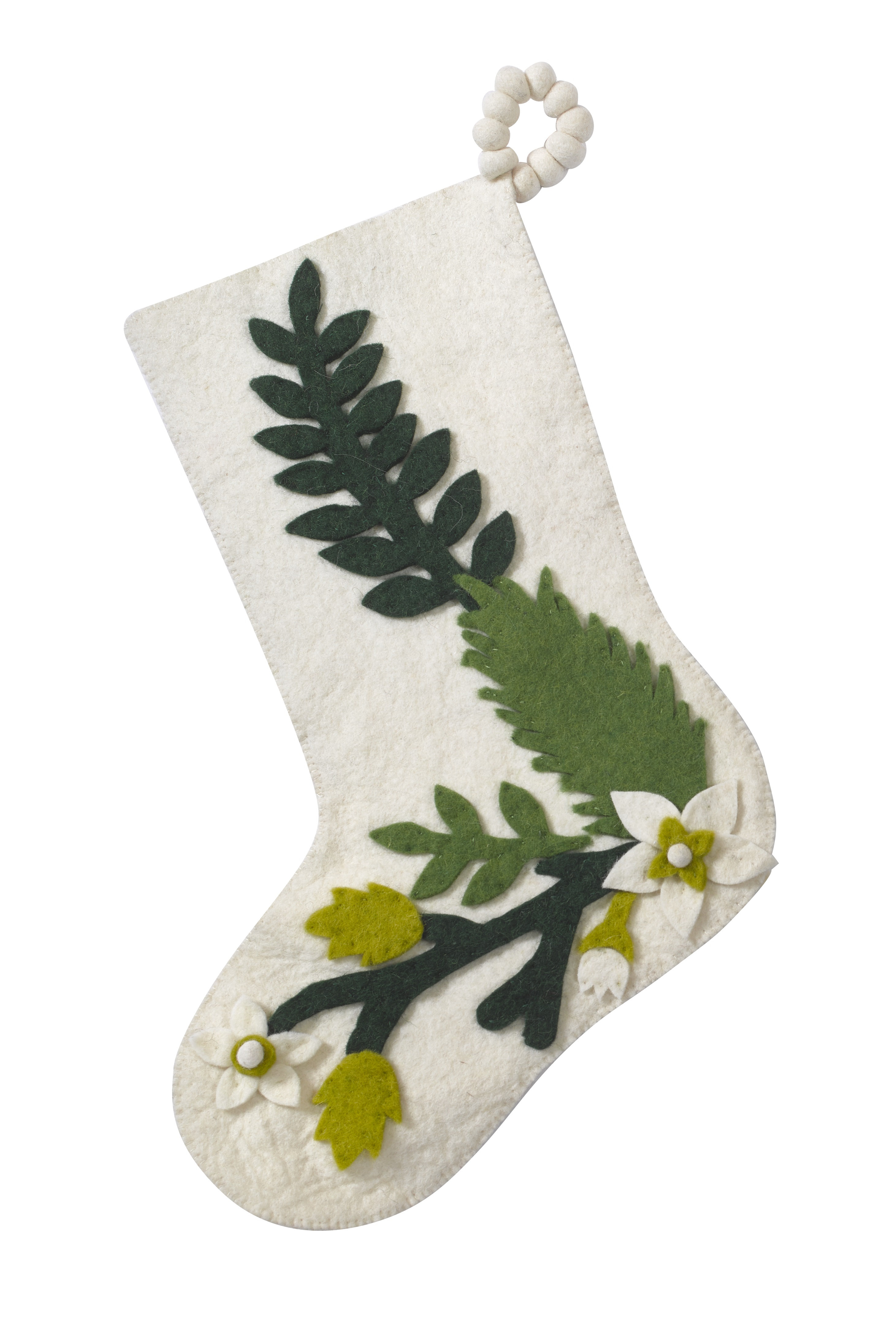 Christmas Stocking Flora Embroidered Cuff - Green and Cream- linen Arcadia Home