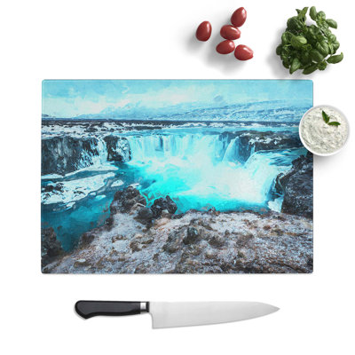 Glass Godafoss Waterfall in Iceland in Abstract Chopping Board