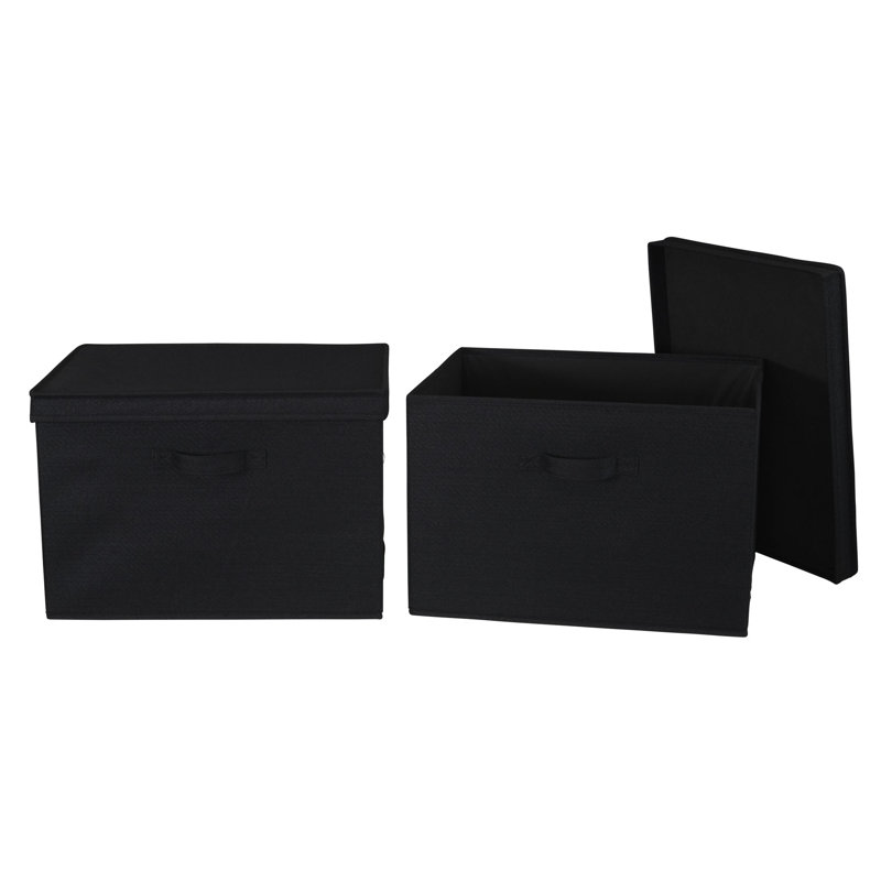 Household Essentials Wide Storage Box Fabric Bin, 12" H x 18.5" W x 15" D, Black
