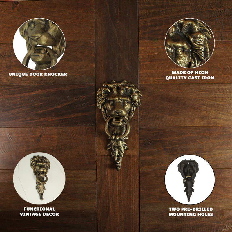 Heurtoir de porte en forme de lion en fonte au fini bronze rétro pour le vestibule du hall d'entrée - l 5 po x P 2 po x H 10,25 po