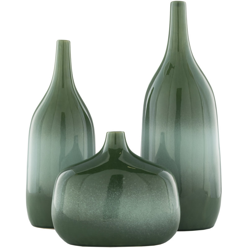 Weedman 3-Piece Set of Ceramic Table Vases, Dark Green/Teal