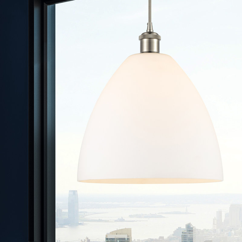 Luminaire suspendu en forme de dôme à 1 lumière Angelia, H 14,75 po x l 12 po x P 12 po, Blanc, Nickel satiné brossé