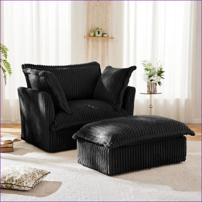 Ensemble de 2 fauteuils avec repose-pieds avec repose-pieds moderne | Velours côtelé noir