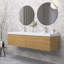 Meuble-lavabo moderne à rayures avec lavabo double-370247191