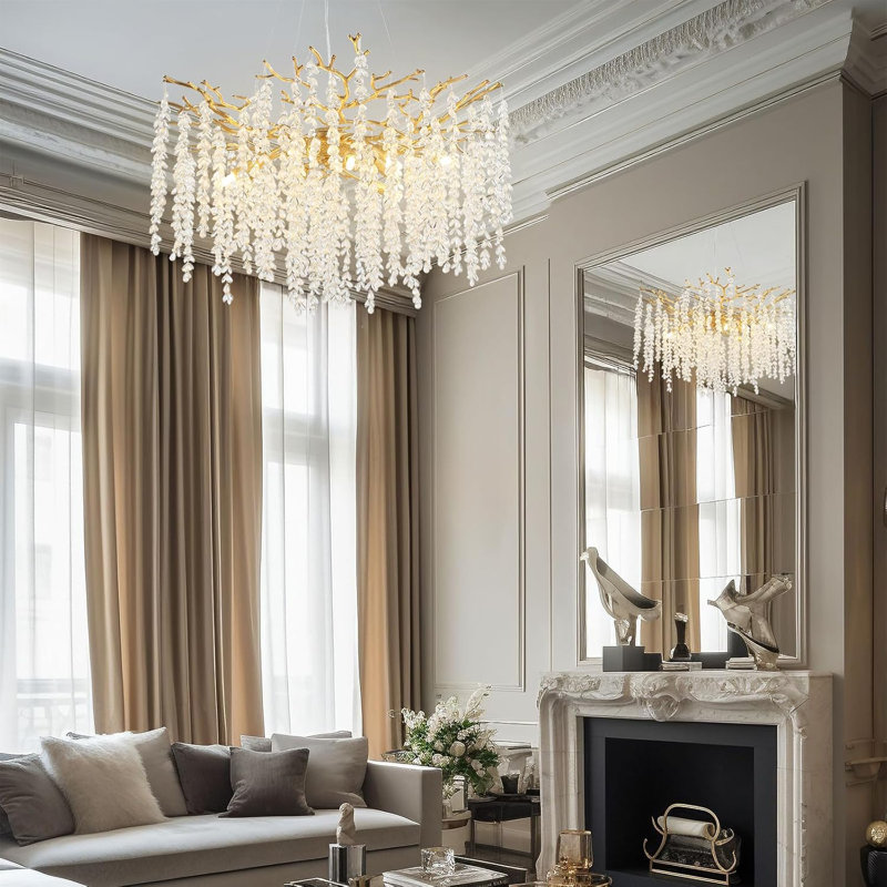 Michelli 31.5" Modern Crystal Tree Branch Black/Gold Chandelier for Living Room, Gold