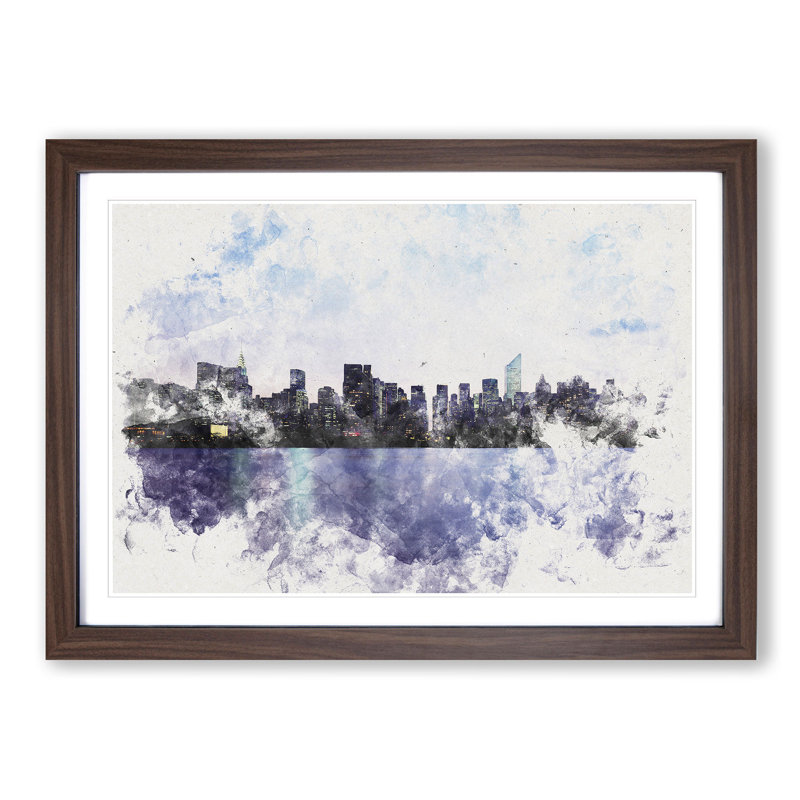 Night Skyline of New York - Picture Frame Graphic Art Print, Walnut Framed, 33cm H x 45cm W x 2cm D
