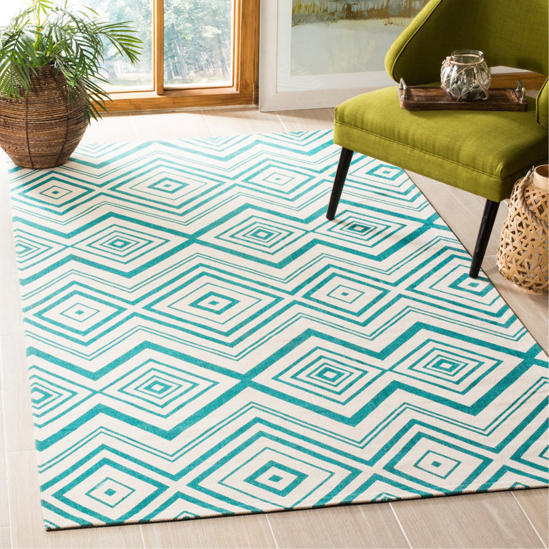 Charla Cedar Brook Hand Loomed Cotton Geometric Rug, Rectangle 6' x 9'
