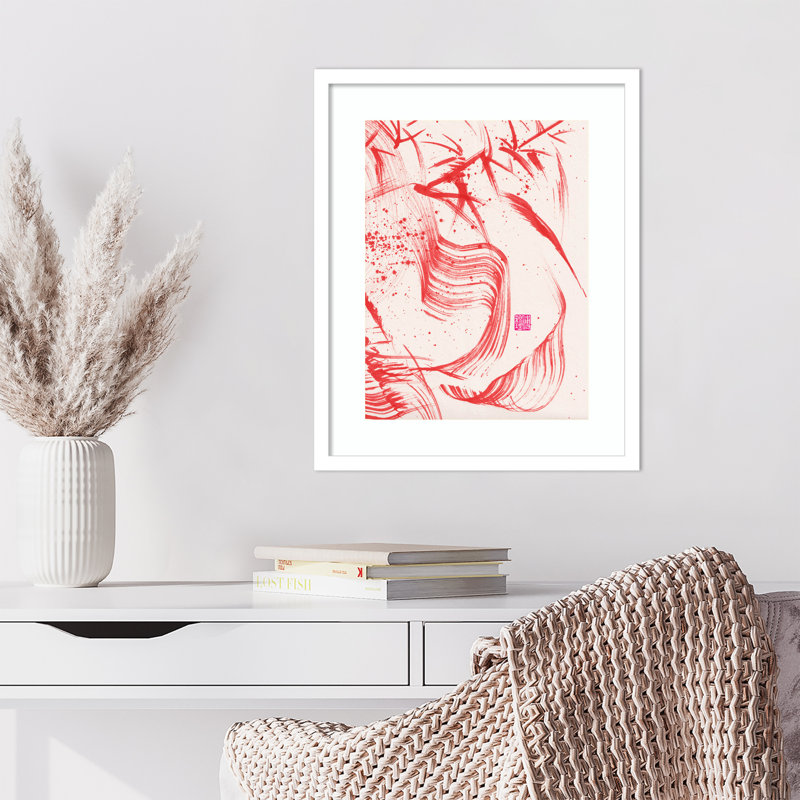 «Zen Bamboo Ink Abstraction 2» par Odilia Fu, impression sur bois encadrée, Blanc, H 21 po x l 17 po