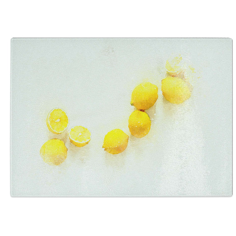 Glass Lemon Fruit in Abstract Chopping Board, 28.5 cm W x 20 cm L