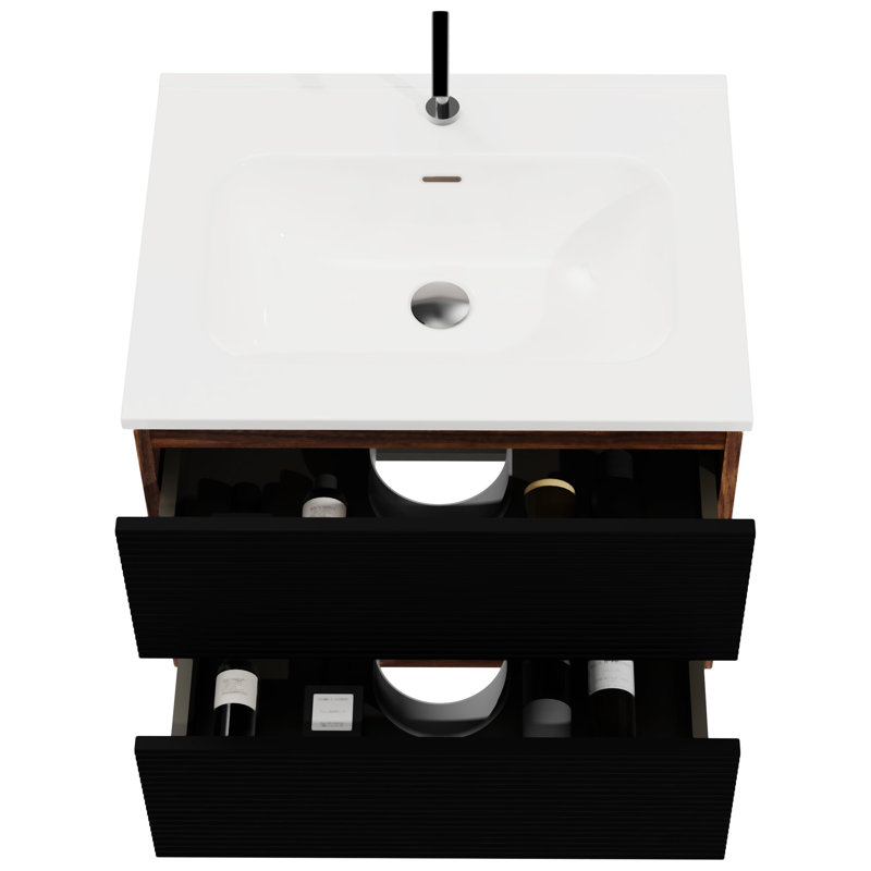 Ensemble de meuble-lavabo de salle de bain mural Gloria, Noir / brun
