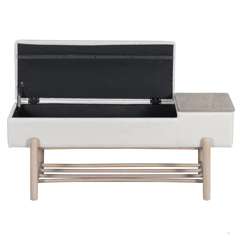 47.2-inch Modern Upholstered Storage Bench Entryway Bench with Hidden Compartment, Natural, Natural/Beige