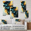 Abstrait bleu et feuilles d'or II - feuilles, décoration murale acrylique-604040467