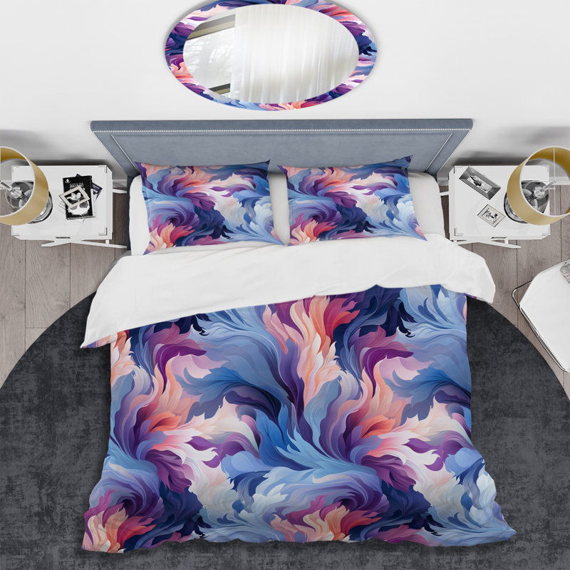 Ensemble de housse de couette abstrait bleu et rose, Housse de couette pour grand lit et 2 taies décor