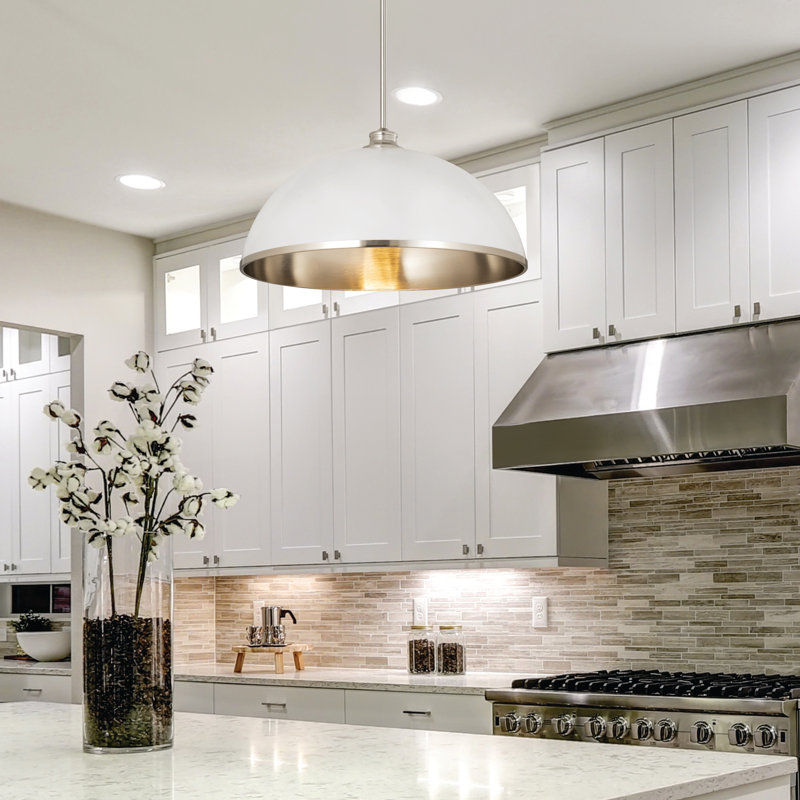Hagberg 1 - Light Single Pendant, Matte White, Brushed Nickel, 13" H x 20" W x 20" D