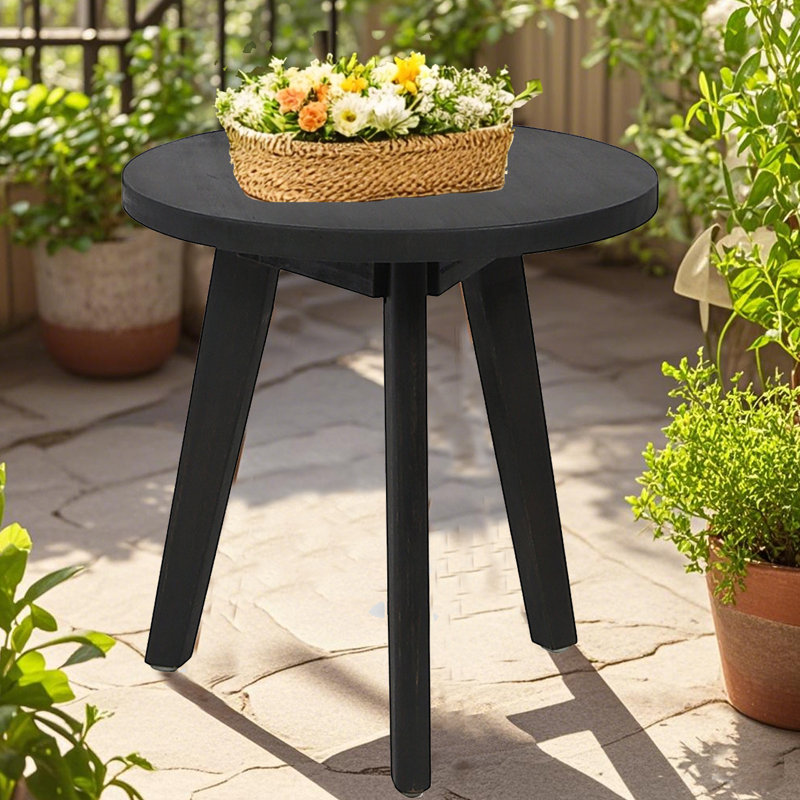 Table d'appoint ronde en bois d'acacia teinté, Noir, noir, noir, noir, Noir, noir, noir, noir