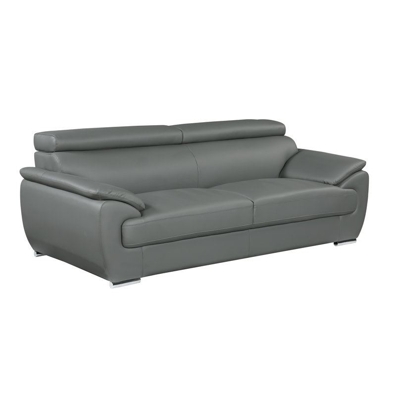 Aieshia Genuine Leather Pillow Top Arm Loveseat, Gray