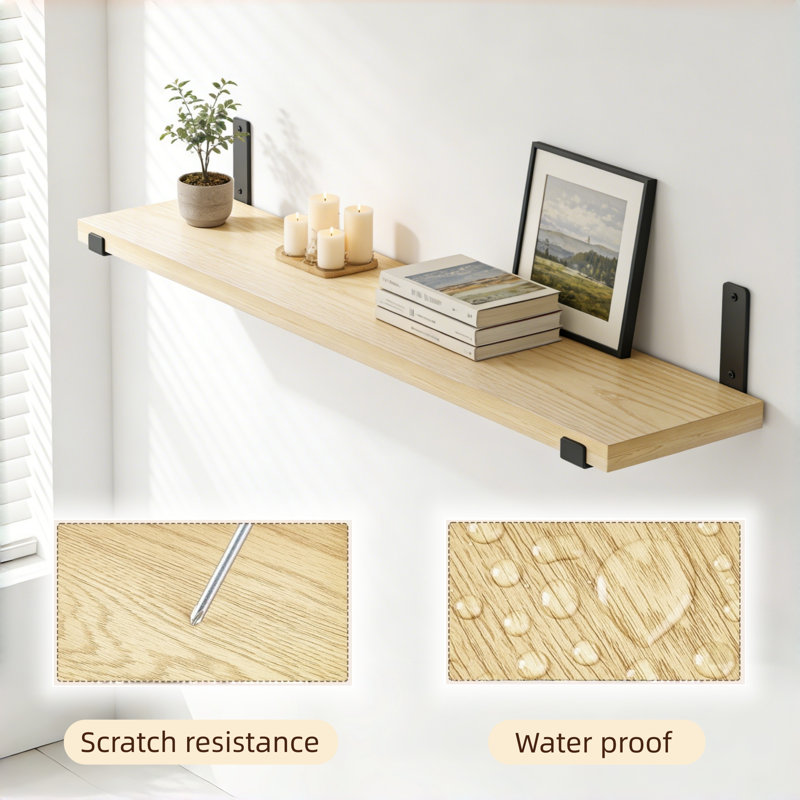 Wall-Mounted Floating Shelves Bracket Shelf  Wood Wall Shelves Wood Floating Shelves With J Brackets For Bedroom, Living Room，Kitchen, Bathroom