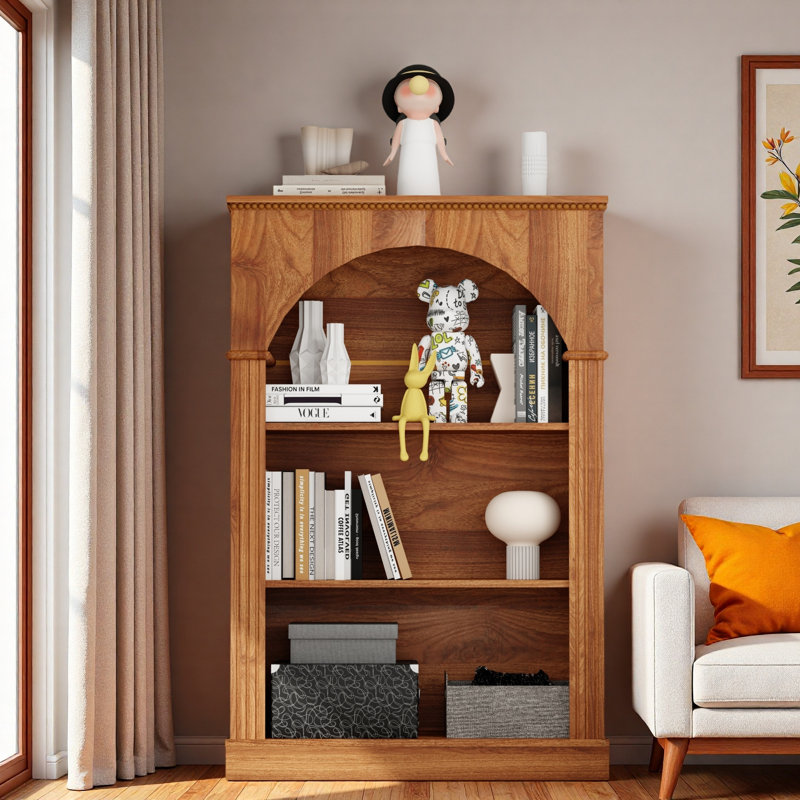 3-tier Open Bookshelf With Decorative Beaded Trim And Arched Design