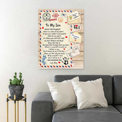 A Letter To My Son - Inside This Blanket There Is A Piece Of My Heart - 1 Piece Rectangle Graphic Art Print On Wrapped Canvas