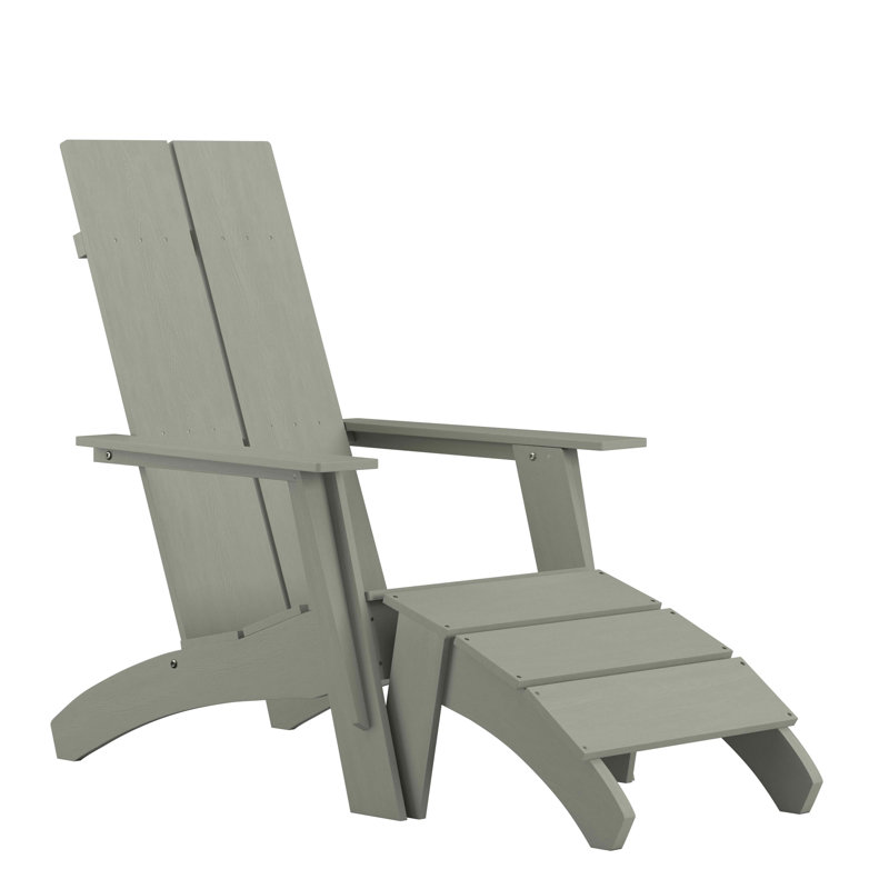 Balasi Indoor/Outdoor Modern 2-Slat Adirondack Style Chair and Footrest, Gray