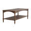 Table basse rustique avec pieds en spirale tournés et tablette inférieure