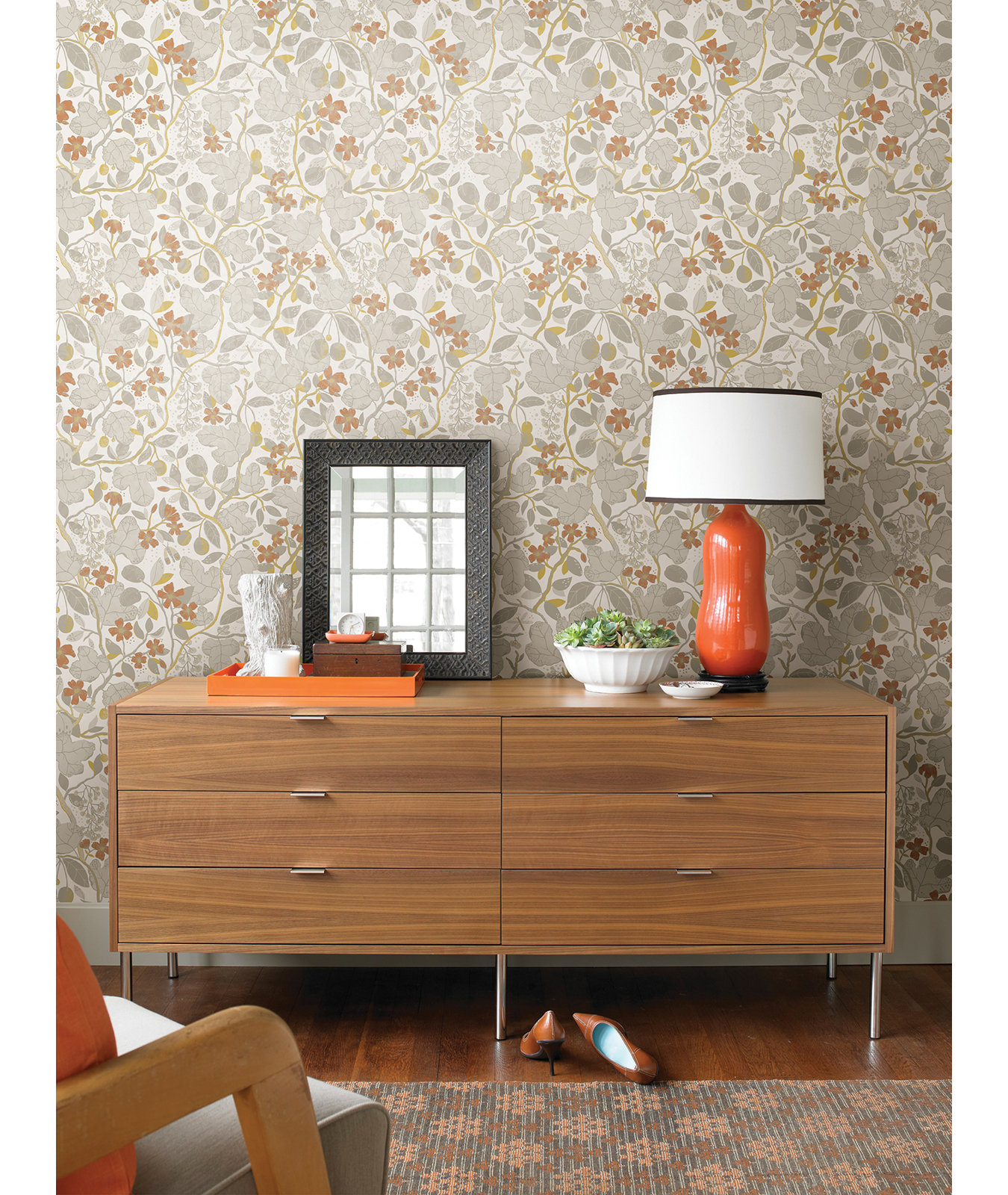 Wesler Floral Wallpaper, Gray
