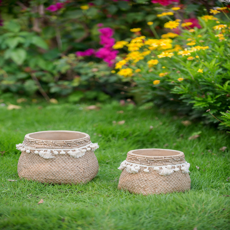 Ensemble de 2 pots à fleurs en ciment bruns 6,5 x 6,5 x 6 po
