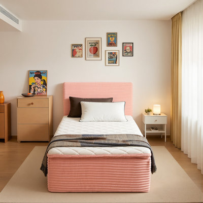 Compression Packed All-in-one Plush Upholstered Platform Bed With Built-in Foam Mattress, Twin