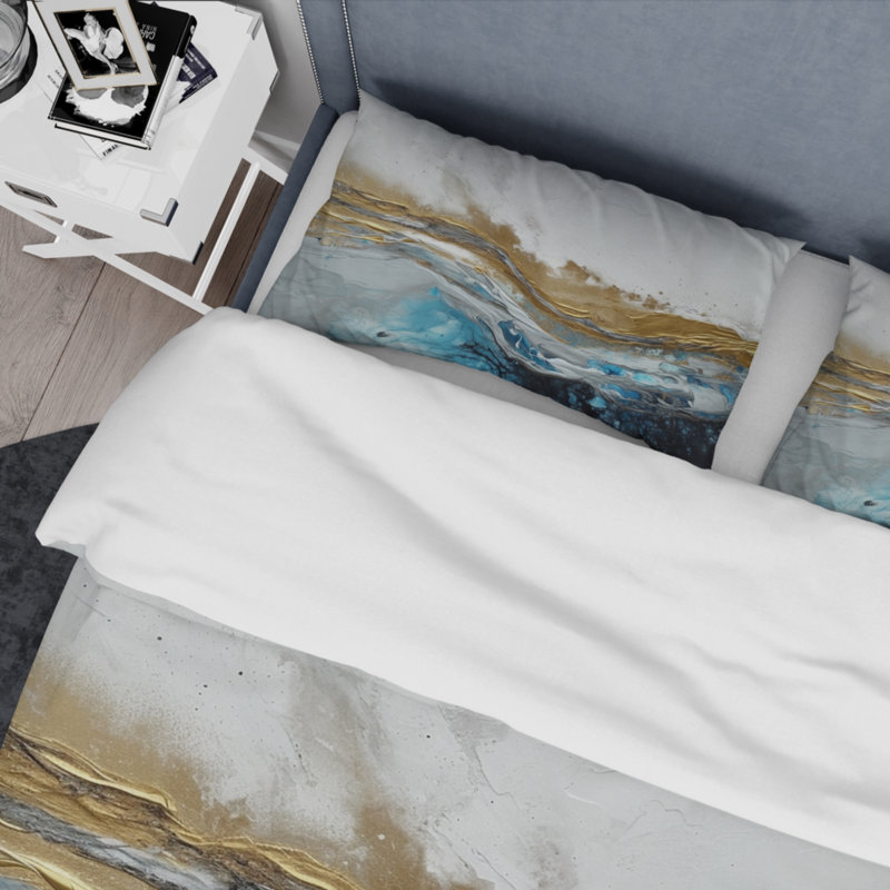 Ensemble de housse de couette en microfibre / polyester gris or moderne abstrait contemporain IV