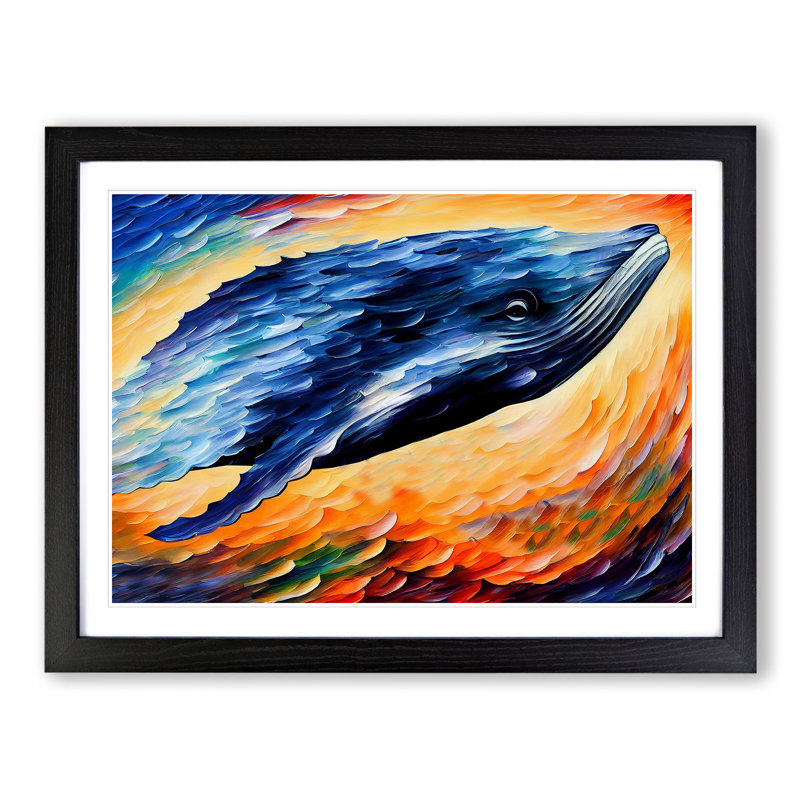 Whale Painting Abstract - Framed Print, Black Framed, 46cm H x 64cm W x 2cm D