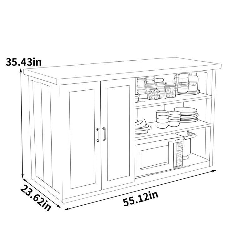 55.12" Vintage Multifunctional Kitchen Island with Storage Cabinet