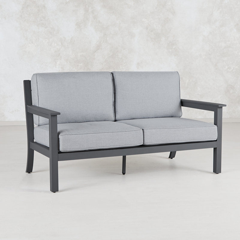 Gray Metal Outdoor Loveseat with Cushions, 55"