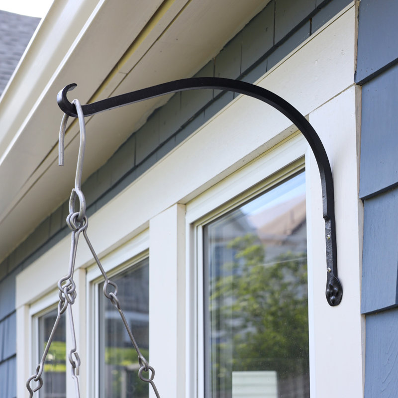 Black Wrought Iron Wall Hook Brackets, 16-inch, Set of 2