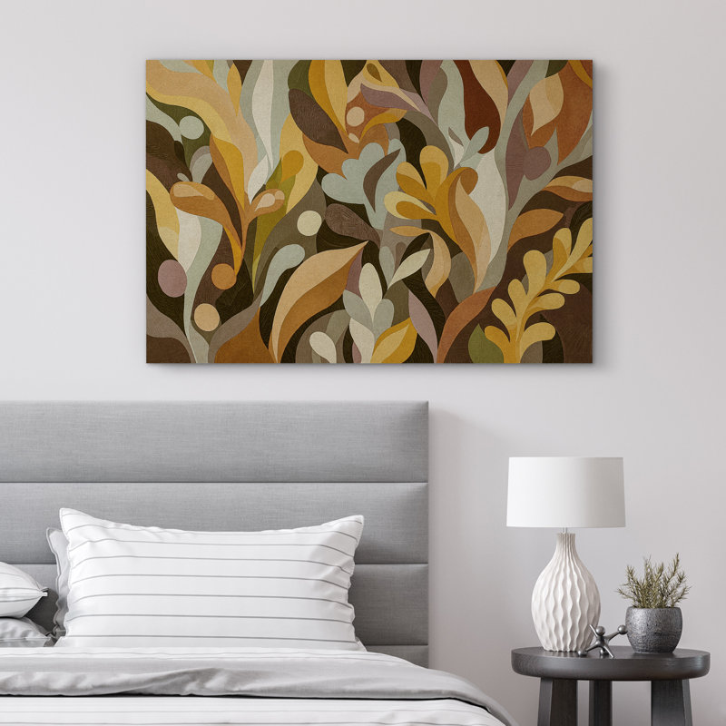 «Rustic Brown Abstract Botanical Classic Art», reproduction d'art sur toile encadrée, Toile tendue, H 24 po x l 36 po