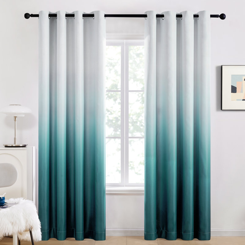 Dorinda  Room Darkening Curtain Single Panel, 52" W x 63" L, White/Teal
