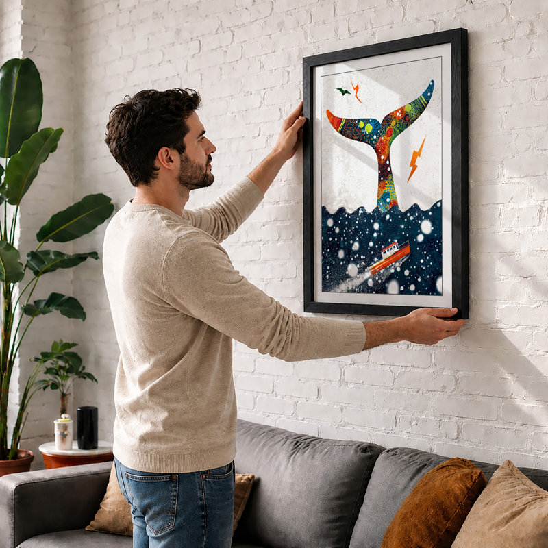 Celestial Whale Tail Eclectic 1 Piece Single Picture Frame Wall Art, A4 - 29.7 x 21.0 cm, Black