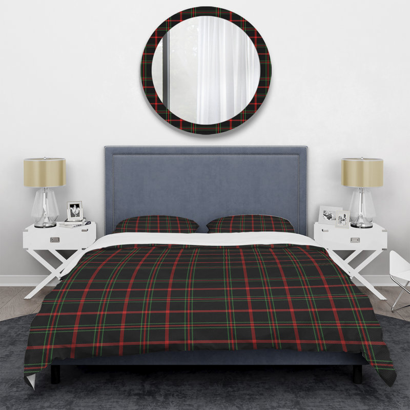 Tartan à carreaux noir et rouge - Ensemble de housse de couette abstrait - Microfibre de polyester