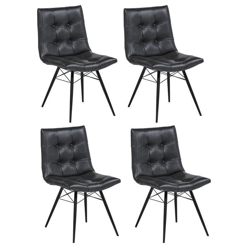  Soreya 18'' H Tufted Faux Leather Upholstered Side Chair (Set of 4), Charcoal