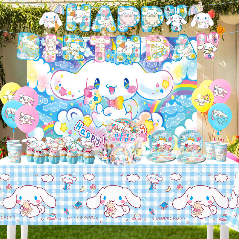 Décorations de fête d'anniversaire Cinnamoroll, 108 pièces d'articles de fête Cinnamoroll et ensemble de vaisselle pour enfants Cinnamoroll