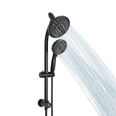 Pomme de douche à pluie haute pression avec jet manuel Akicon, pomme de douche double avec hauteur et angle réglables, pomme de douche à main à 6 réglages de jet, système de douche de salle de bain