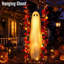 Hanging Swinging Ghost Halloween Decor, Hanging Ghost Decor with a Maple Leaf Swing, Spooky Cute Lighted Ghosts Ornament for Tree, Yard, Porch, Garden