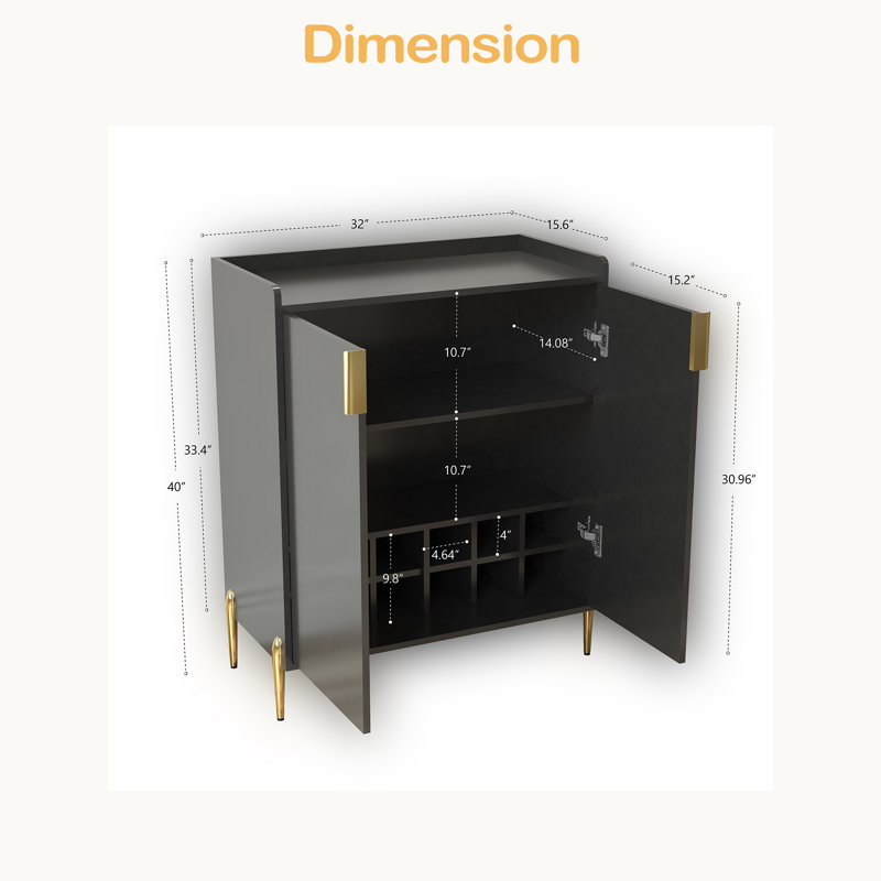 2 Doors Home Wine Bar Cabinet With Wine Rack & Adjustable Storage Shelf, Modern Sideboard With Soft-Closing Hinge, Dinning Room Buffet Cabinet, Liquor Cabinet Kitchen, Living Room Coffee Cart