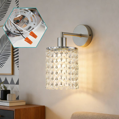 Luminaire de meuble-lavabo moderne avec guirlandes de cristal, applique murale en chrome poli à 2 lumières pour miroir, salon et entrée