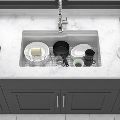 32" Undermount Workstation Single Bowl Porcelain Ceramic Kitchen Sink - Dual Mount Ceramic Rectangular Deep Single Bowl Sink Basin