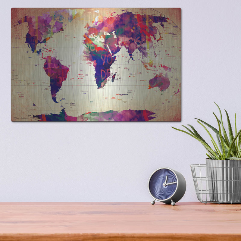 "Carte du monde rétro" par Mark Ashkenazi, H 12 po x l 16 po